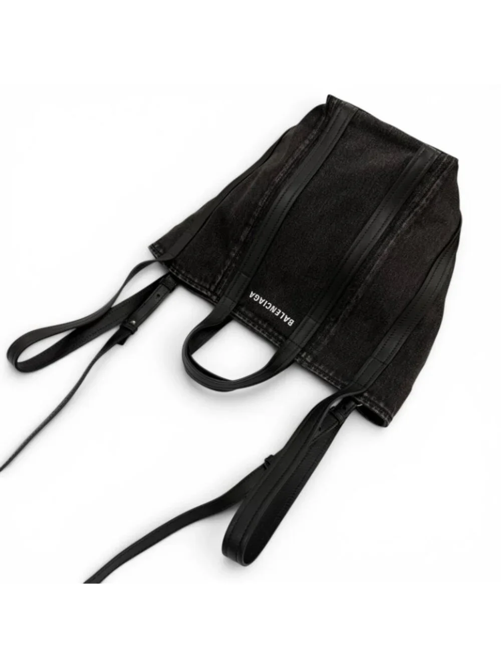 Balenciaga Everyday North South Small Denim Leather 2-Way Shoulder Handbag Black